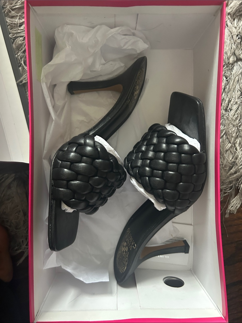 Vince Camuto Black Woven Slide Heels